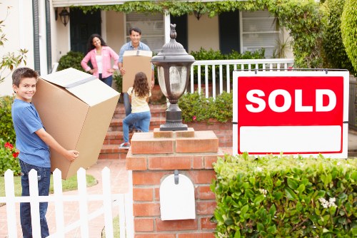 Neatly packed boxes and furniture for storage